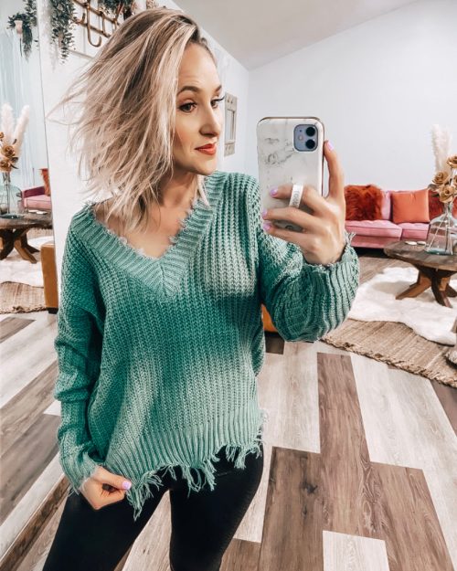Seafoam Distressed Sweater