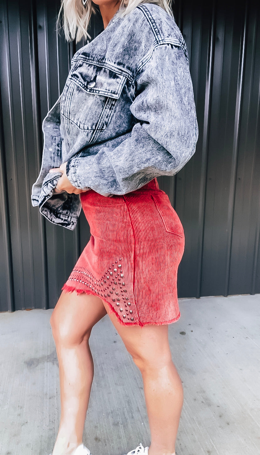 Dusty Red Stud Skirt