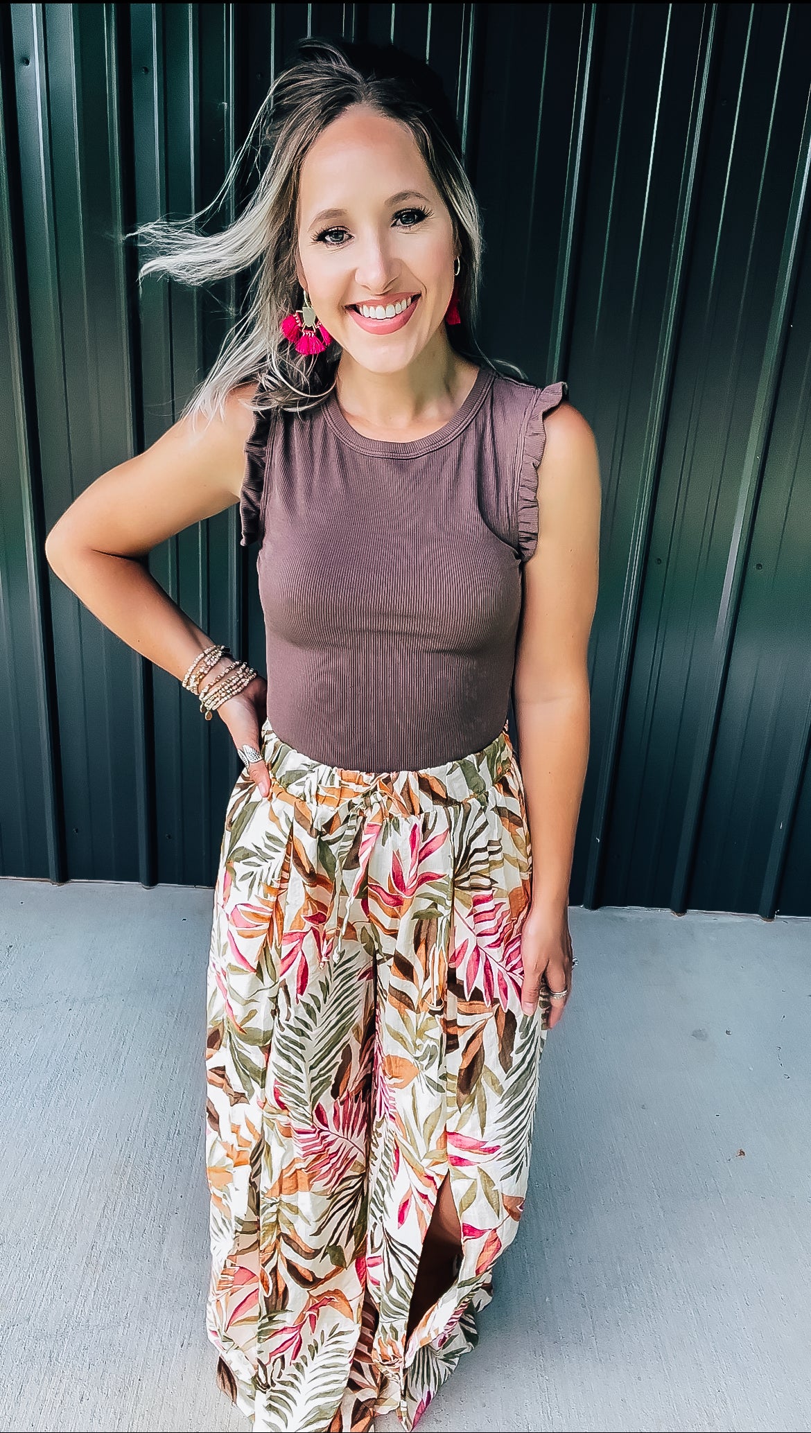Cream Floral Dress Pants