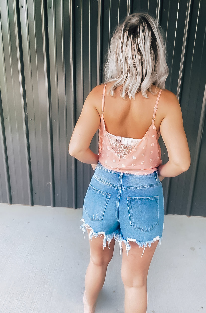 Denim Frayed Shorts - Image 2