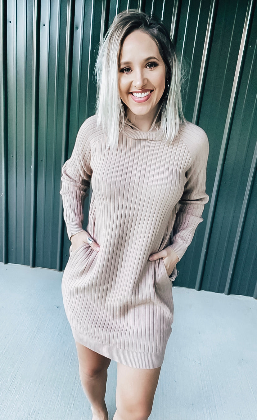 Tan Ribbed Sweater Dress - Image 2