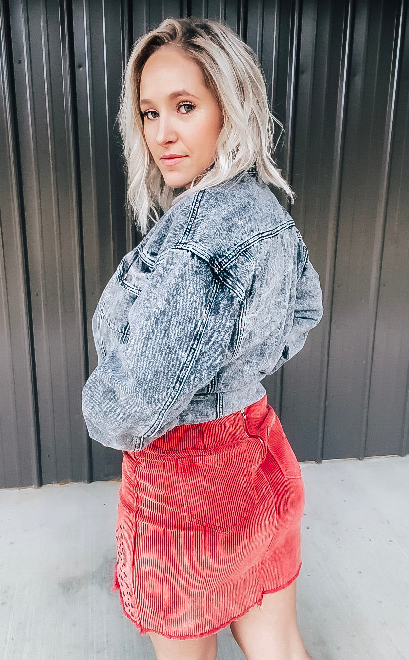 Dusty Red Stud Skirt - Image 6