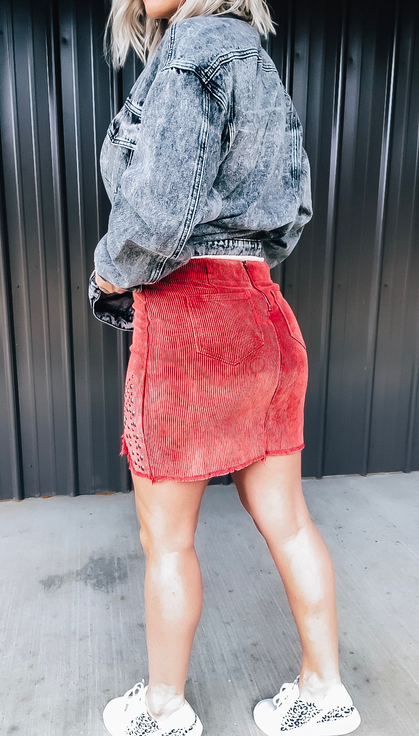 Dusty Red Stud Skirt - Image 4