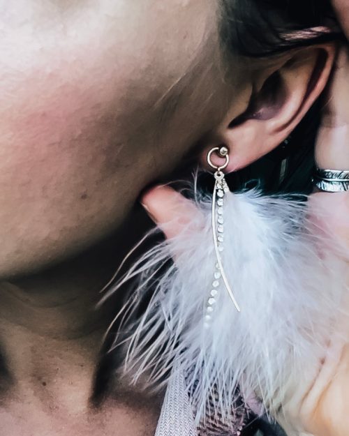 Muted Pink Feather Rhinestone Earrings
