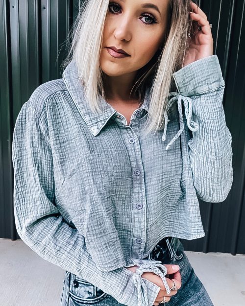 Grey Gauze Crop Flannel