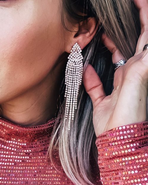 Rose Gold Rhinestone Clip On Earrings