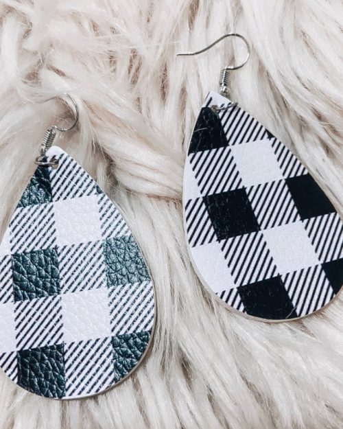 White & Black Plaid Earrings