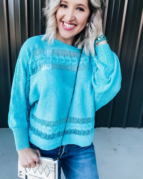 Turquoise Knit Sweater Top