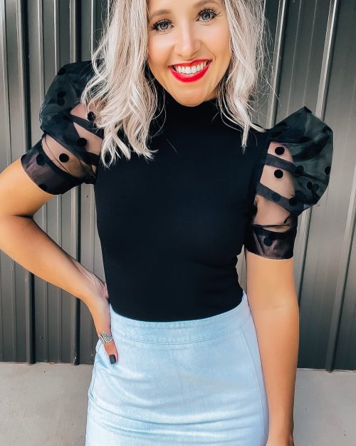 Black Puff Sleeve Bodysuit