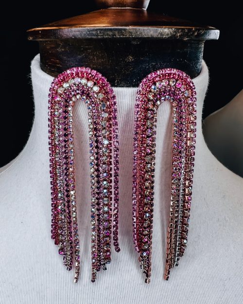 Pink Rhinestone Rain Earrings