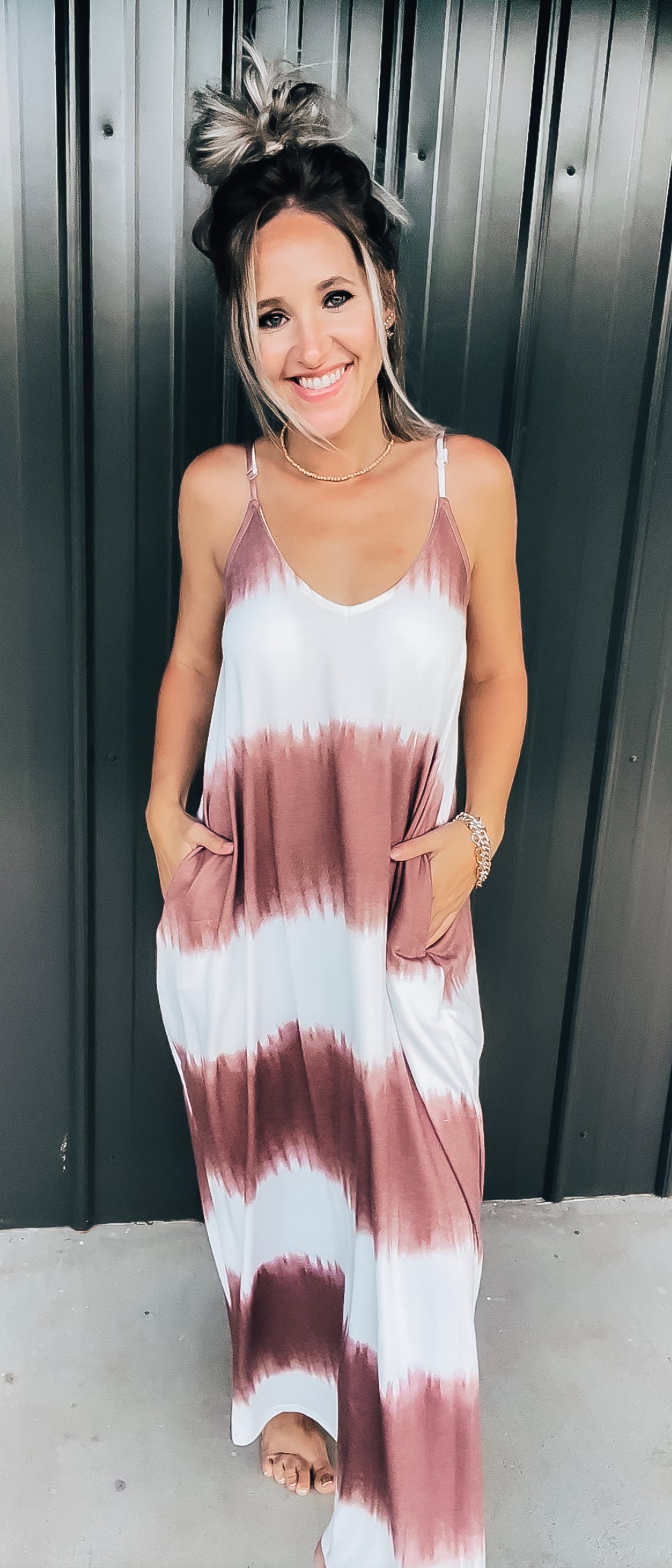 Mocha & White Maxi Dress - Image 4