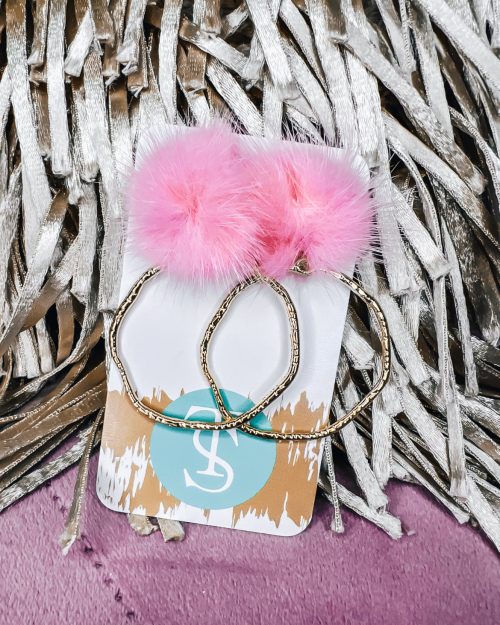Pink Fur Pom Earrings
