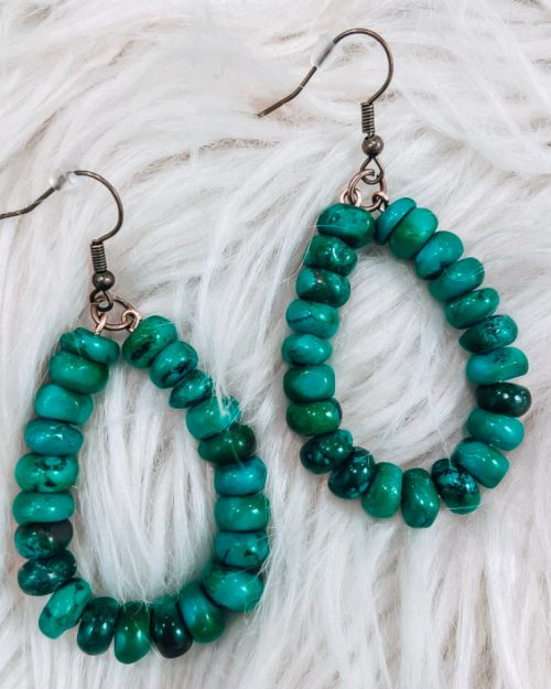 Green Stone Hoop Earrings