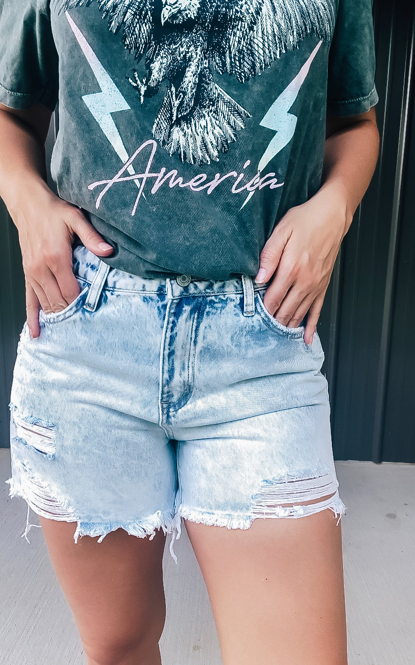 Light Wash Distressed Shorts - Image 7