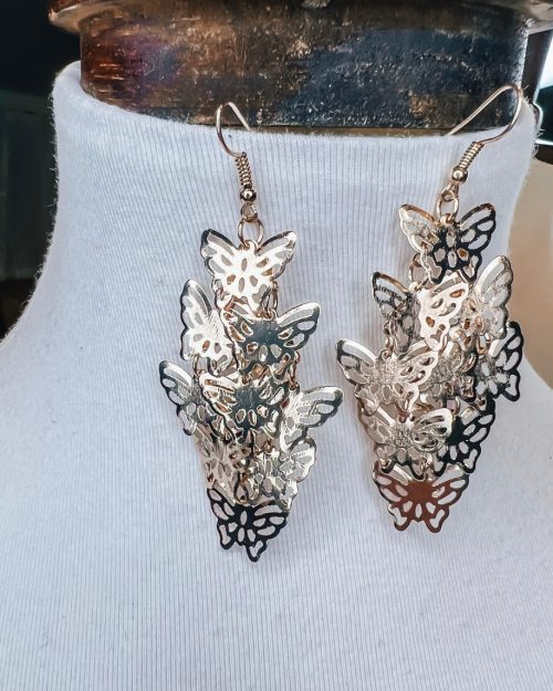 Gold Butterfly Cluster Earrings