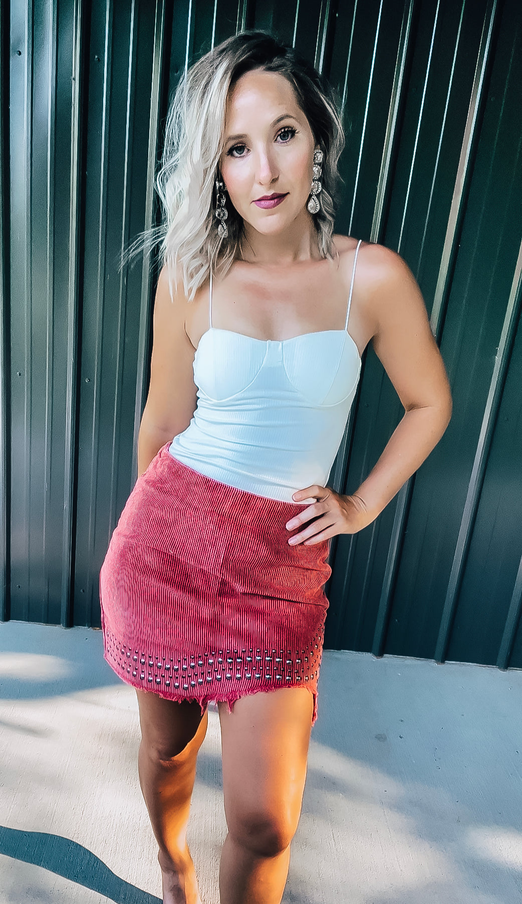 Dusty Red Stud Skirt - Image 9