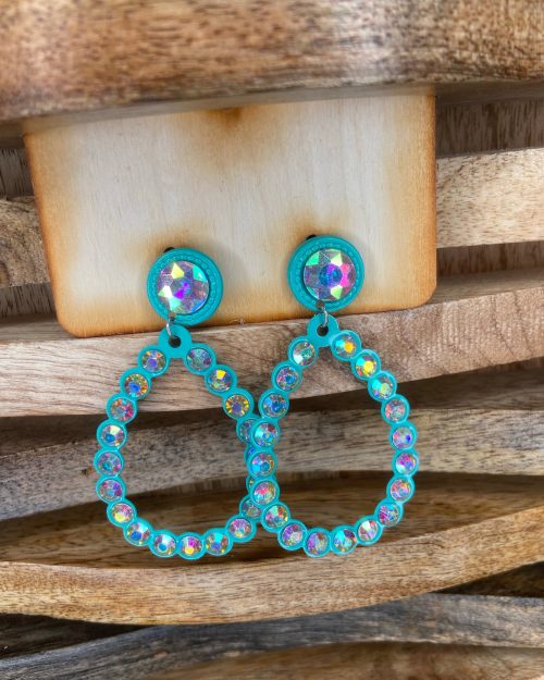 Turquoise Rhinestone Teardrop Earrings