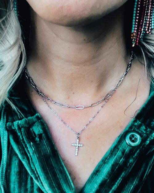 Silver Cross Layered Necklace