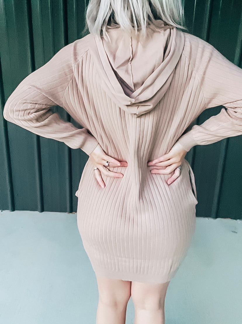 Tan Ribbed Sweater Dress - Image 4