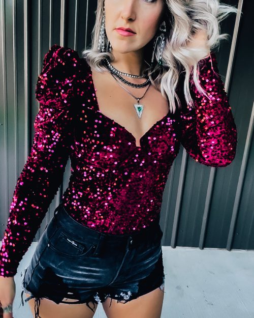 Burgundy Sequin Bodysuit