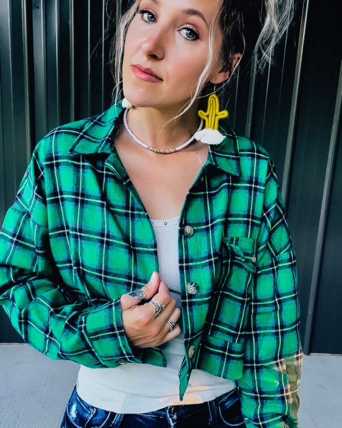 Green Plaid Cropped Flannel