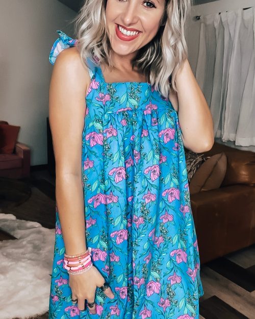 Turquoise & Pink Blossom Dress