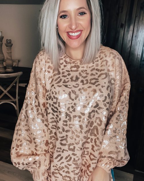 Shiny Peach Leopard Sweater