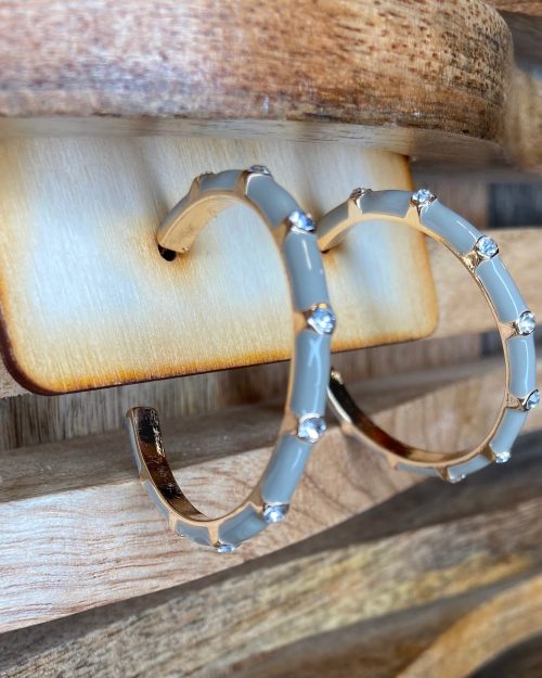 Grey Diamond Hoops