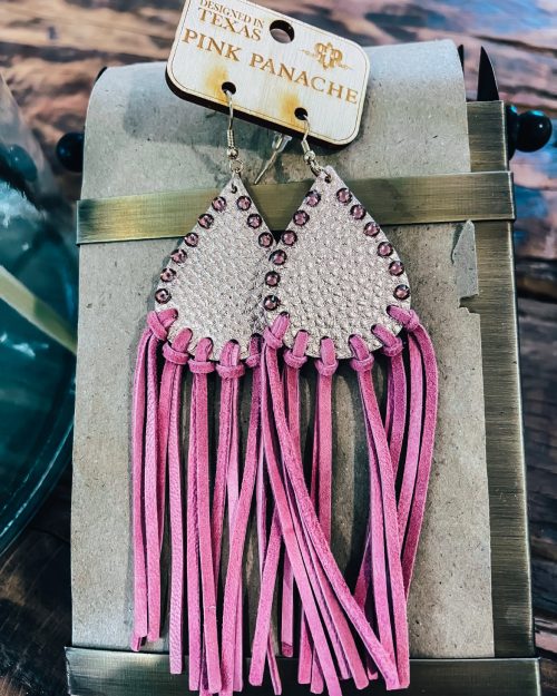 Pink Panache Leather Tassel Earrings