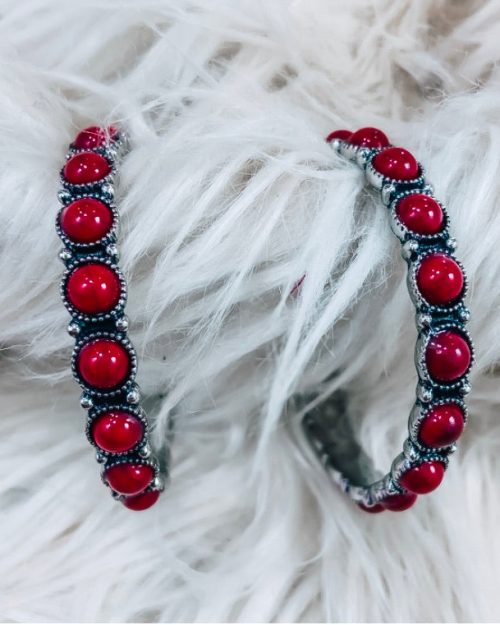 Red Stone Hoop Earrings