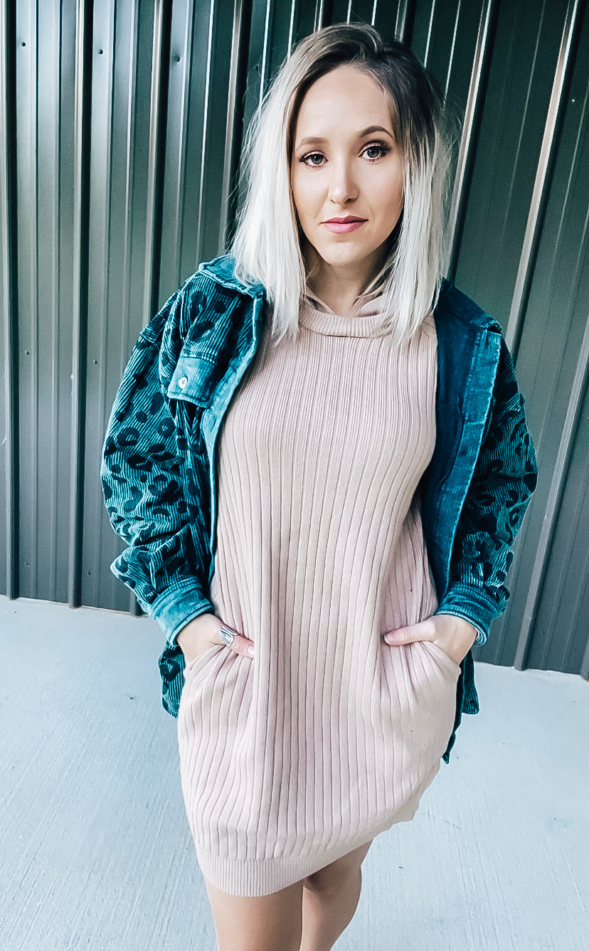 Tan Ribbed Sweater Dress - Image 3