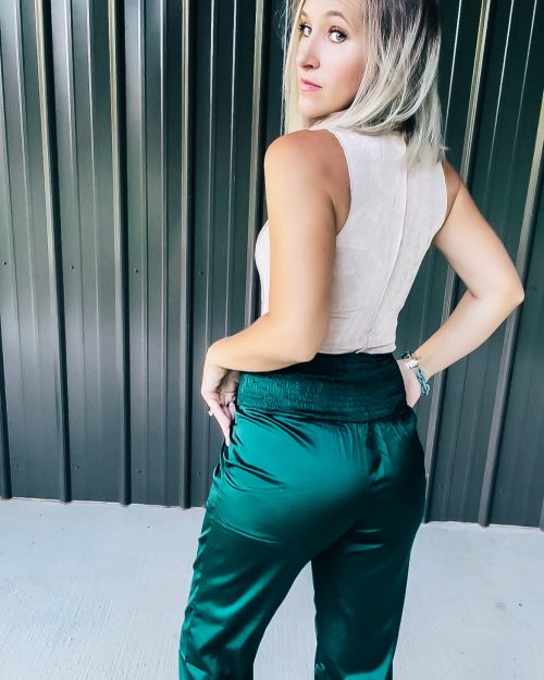 Green Satin Joggers