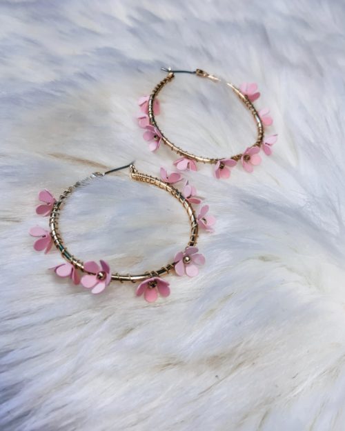 Pink Flower Hoops