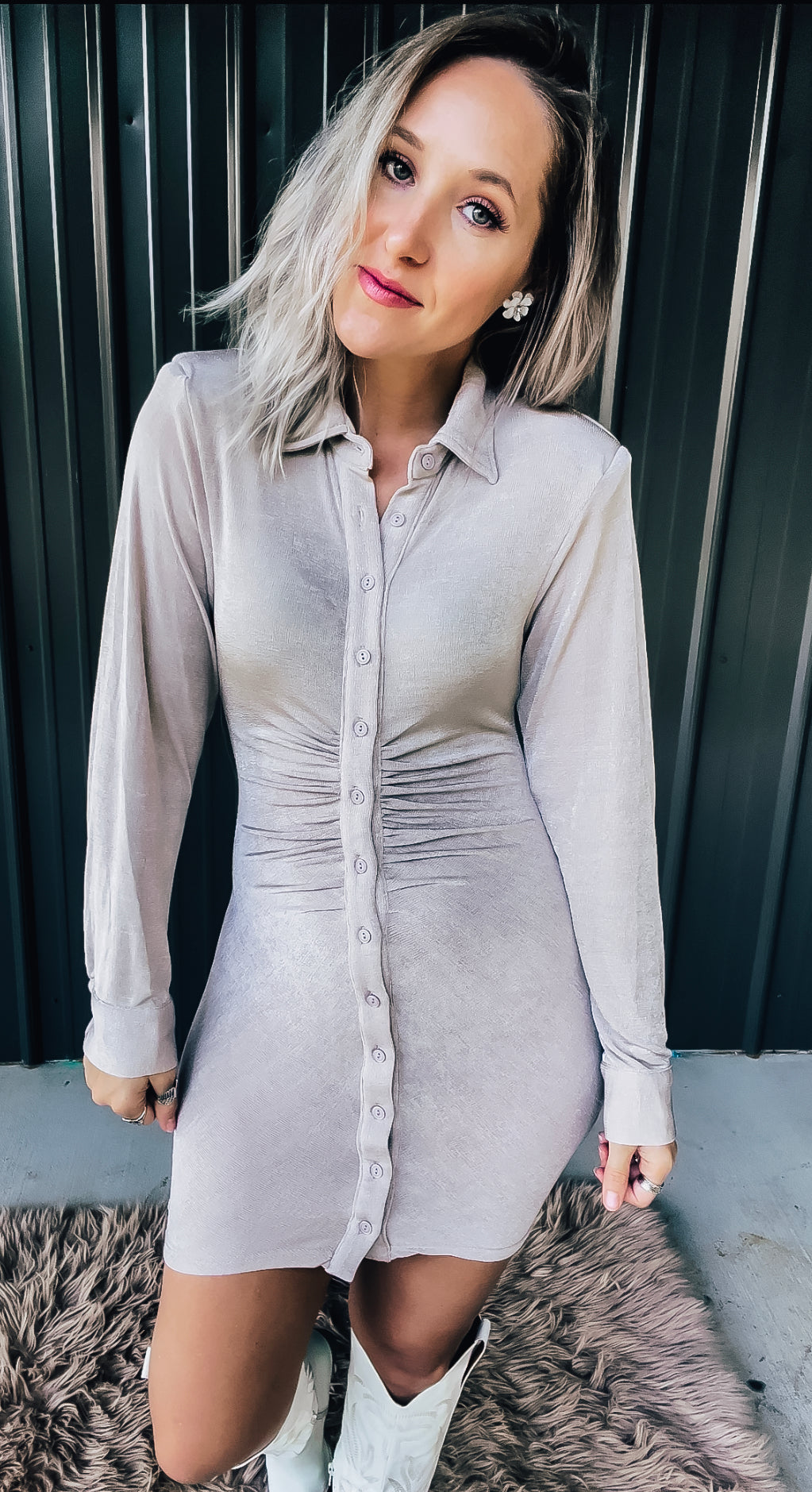 Taupe Slinky Dress - Image 3