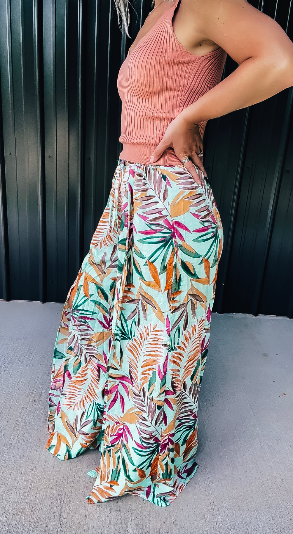 Turquoise Floral Dress Pants