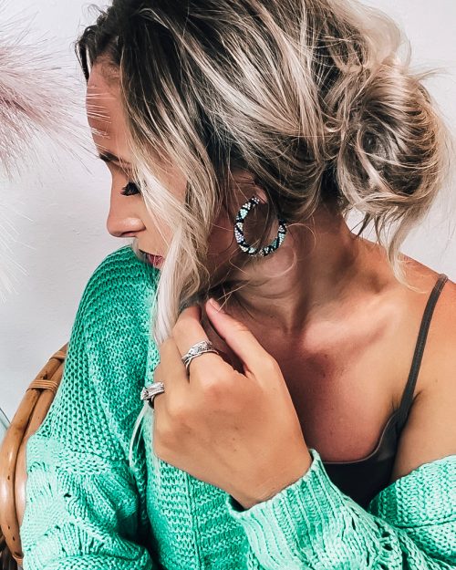 Shaded Teal Hoop Earrings
