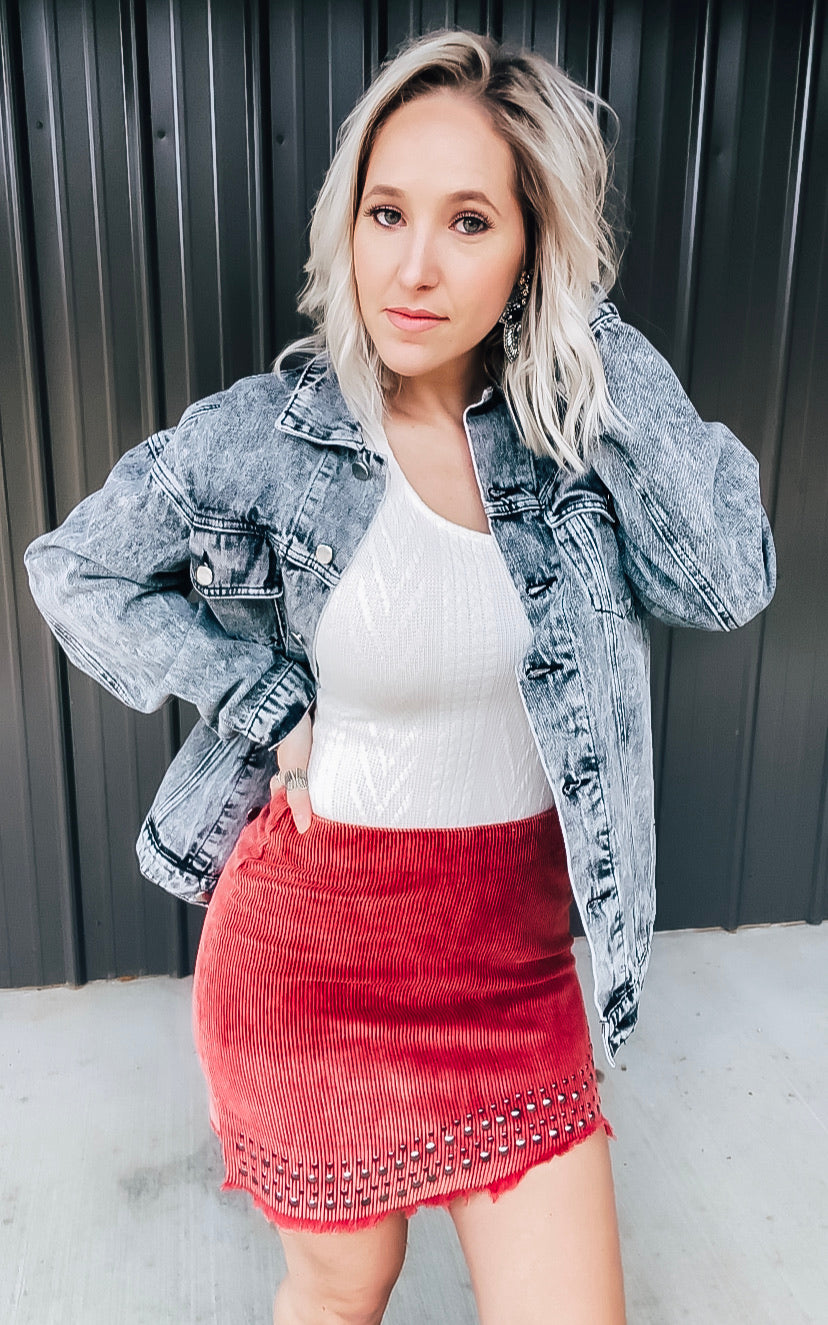 Dusty Red Stud Skirt - Image 7