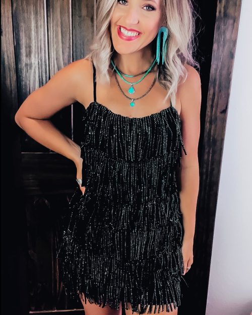 Black Rhinestone Fringe Dress