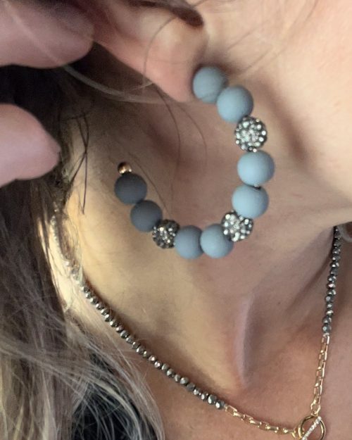 Matte Grey Rhinestone Earring Hoop