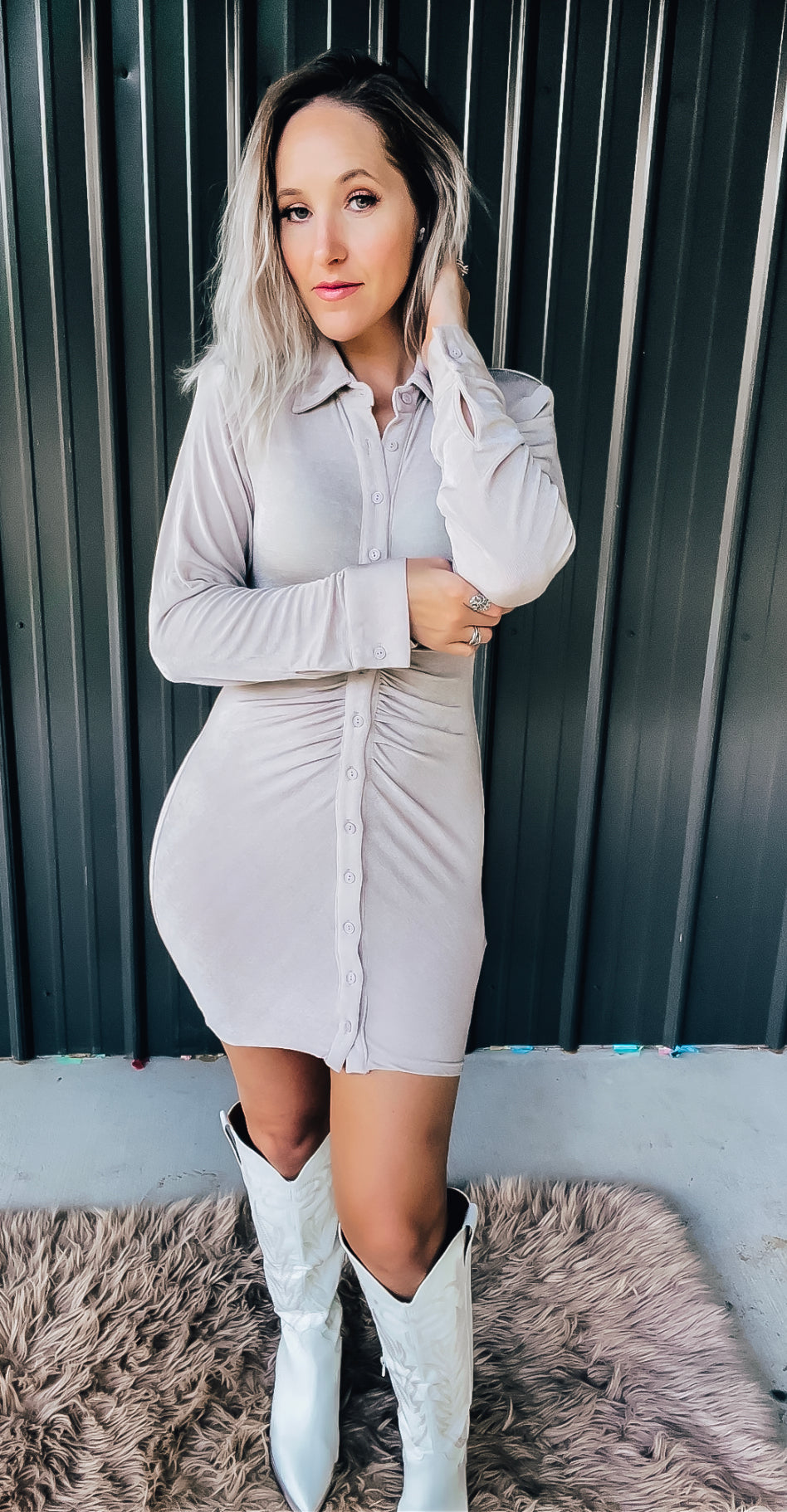 Taupe Slinky Dress - Image 2