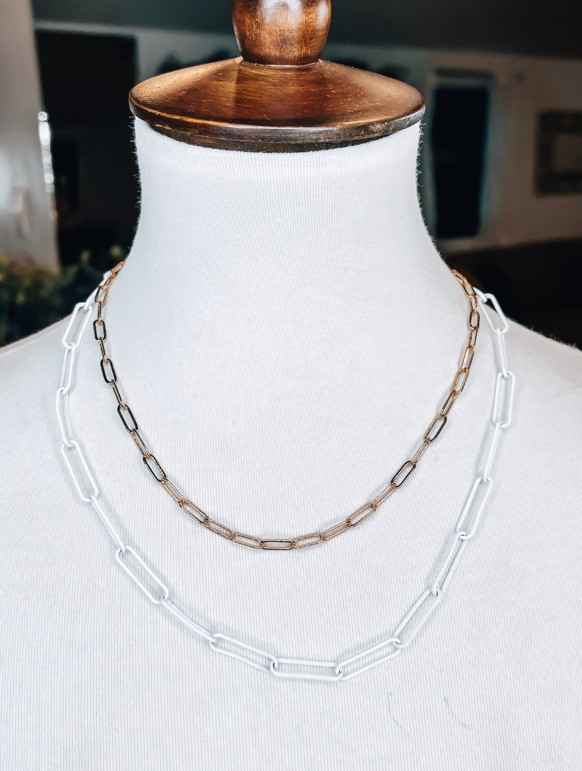 White & Gold Chain Necklace Set
